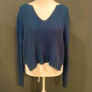 PACSUN LA HEARTS 100% Cotton Easy V-Neck Sweater Top in Blue Gray